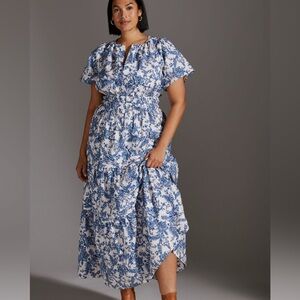 Blue and white floral somerset dress by Anthropologie, size XL